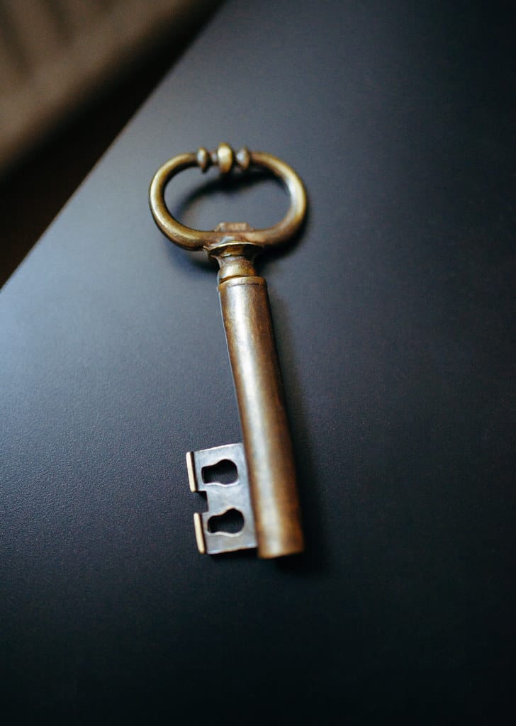 A single brass key on a dark surface — you hold the translation key